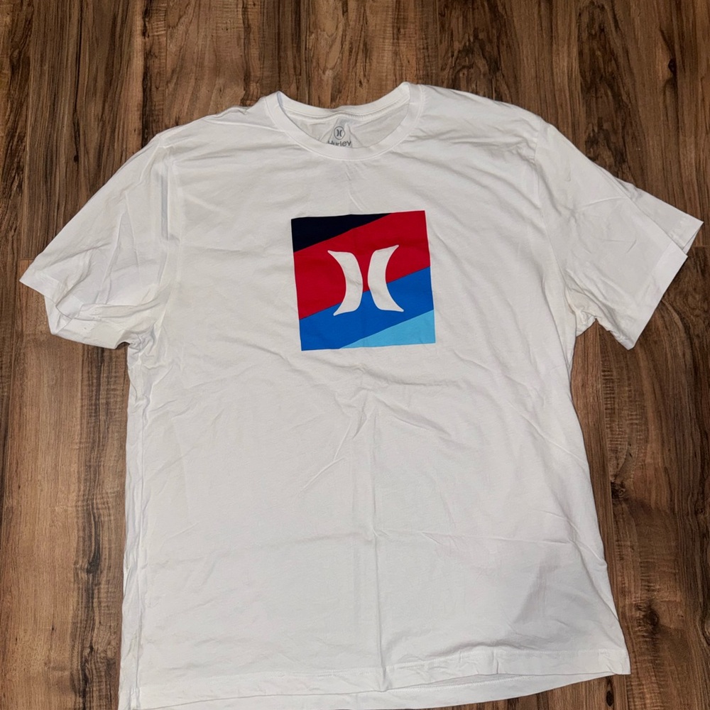 Hurley White Tee with Red and Blue Graphic